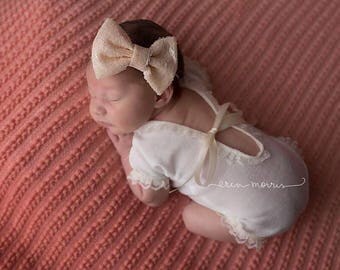 Newborn photo prop, newborn photography prop, photo prop, ivory romper, ivory newborn romper, baby romper, baby photo prop, lace baby romper