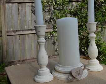 Wood Unity Candle Holder Alternative WEDDING Unity Candle Stand Holder Ceremony Set Shabby Chic Wedding Decor Vintage Rustic Monogram