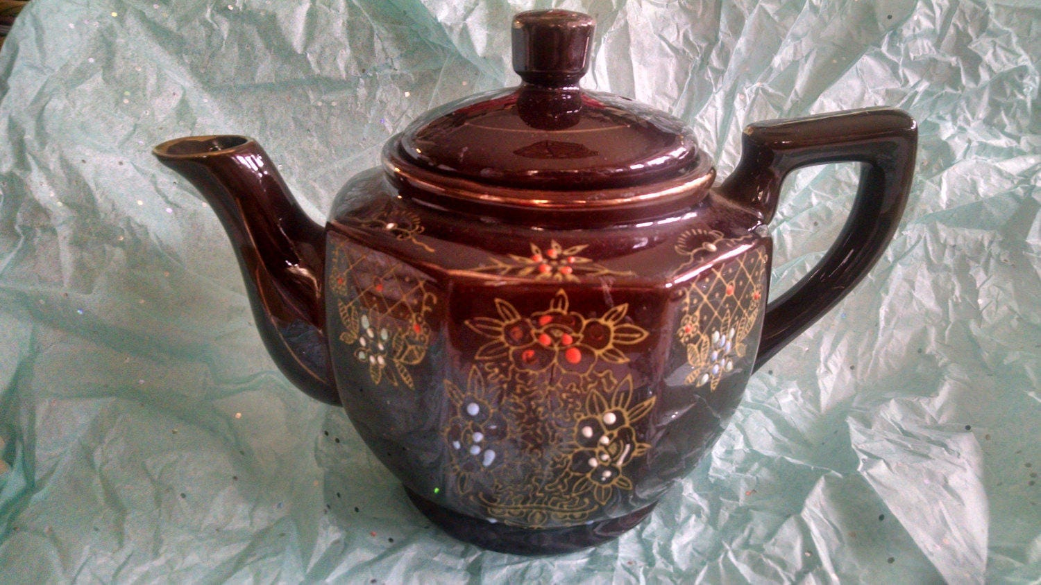 Handpainted Brown Teapot/ Made in Japan