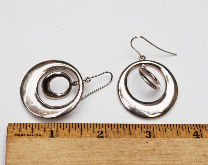 RLM Studio Sterling Dangle Hoop Earrings - Pierced double circle - Calder Style Modernistic Earring - Robert Lee Morris