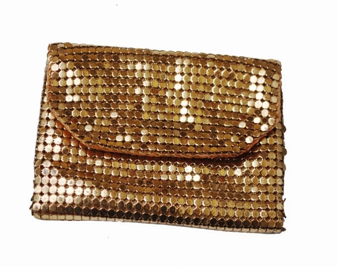 Gold Mesh Change Purse - small Gold metal clutch - Whiting and Davis Style - coin pouch