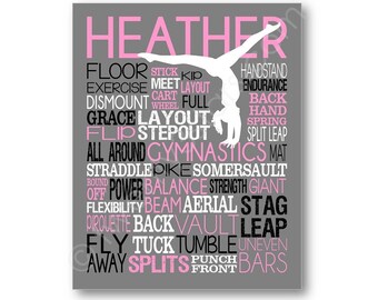 Gymnastics Typography Canvas or Art Print, Girl's Room Art, Choose Any Colors, Gift for Gymnast, Gymnastics Team or Coach, Canvas Art Print