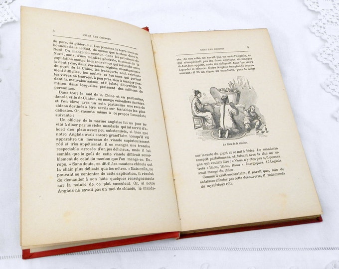 Antique French Book with a Red and Gold Art Nouveau Cover " Chez les Chinois" about China and the Chinese Dating From the 19th Century