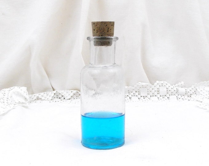 Small Antique French Clear Glass Apothecary Bottle with a Cork Stopper, Brocante Decor Vase from France ,Country Chemist Pharmacy,