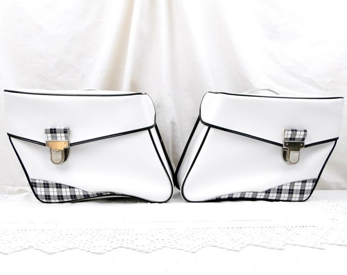 2 Vintage French Mid Century Black and White Bicycle Panniers, Saddle Bags, Vespa, Bike, Moped, Collectible, 1960s, 1970s, Cycle Bags, Retro 2 Vintage French Mid Century Black and White Bicycle Panniers, Saddle Bags, Vespa, Bike, Moped, Collectible, 1960s, 1970s, Cycle Bags, Retro