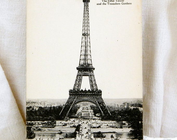 Antique Unused French Black and White Postcard of the Eiffel Tower in Paris, Wireless Tower, French Decor, Vintage Parisian Decor, Shabby