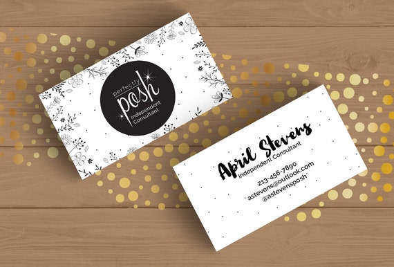 Perfectly Posh Business Card Layered PSD Template No 13 Black And White Floral Editable Card Pdf