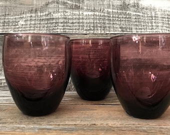 Vintage Set of 3 Purple Glasses Barware