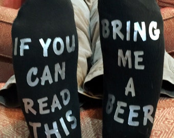 Beer socks, Bring me beer, If you can read this socks, Adult socks, Gag gift