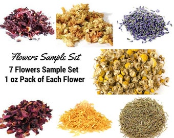 7 Dried Flowers Sample Set, Dried Rose Petals, Dried Lavender, Dried Herbs, Dried Calendula, Dried Jasmine, Dried Rosemary, Dried Hibiscus