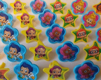 24 BUBBLE GUPPIES rings for cupcake toppers cake birthday party favors goodie bags decorations decor Nickelodeon Nick Jr. Gil Molly Nonny