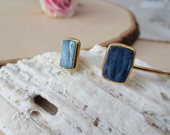 Kyanite bracelet, blue kyanite bracelet, polished kyanite bangle, blue kyanite bangle, kyanite gold bangle