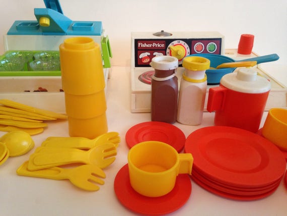 Play Kitchen Dishes vintage fisher price kitchen set with sink stove and dishes Play Kitchen Dishes vintage fisher price kitchen set with sink stove and dishes