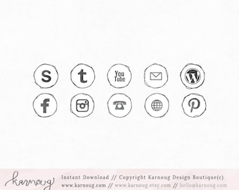 Sketch Watercolor Social Media Icons, Clip Art, Downloadable Clip Art, Social Media Icons, Hand drawn Social Media, grey Icons, Web Buttons