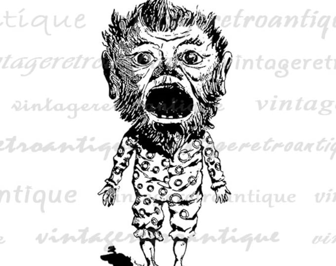 Grimguffin Monster Boy Graphic Image Digital Printable Download Illustration Vintage Clip Art Jpg Png Eps HQ 300dpi No.2947