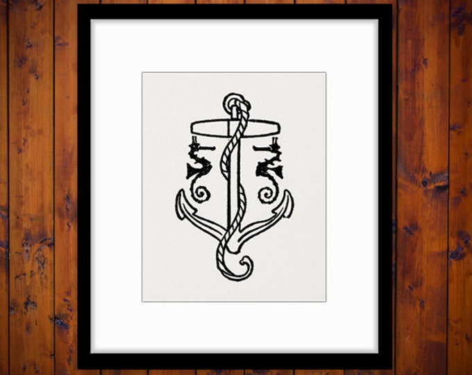 Digital Ship's Anchor Printable Graphic Ocean Sea Seahorses Image Download Vintage Clip Art Jpg Png Eps HQ 300dpi No.3569