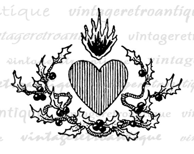 Antique Heart Digital Printable Download Design Ornament Image Graphic Vintage Clip Art Jpg Png Eps HQ 300dpi No.2392