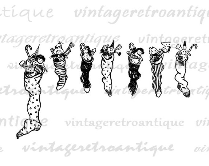 Printable Christmas Stockings Image Download Digital Graphic Illustration Antique Clip Art Jpg Png Eps HQ 300dpi No.2380