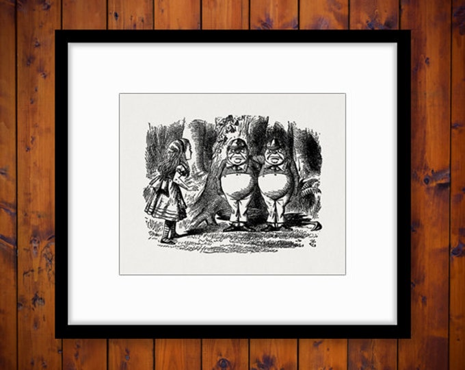 Tweedledee and Tweedledum Printable Digital Graphic Alice in Wonderland Image Download Vintage Clip Art Jpg Png Eps HQ 300dpi No.230