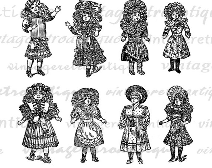 Antique Dolls Graphic Image Digital Girls Printable Collage Sheet Download Vintage Clip Art Jpg Png Eps HQ 300dpi No.1102