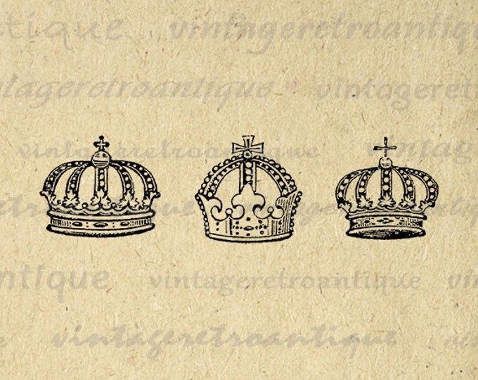 Digital Printable Crowns Download Crown Collage Sheet Graphic Image Vintage Clip Art Jpg Png Eps HQ 300dpi No.624