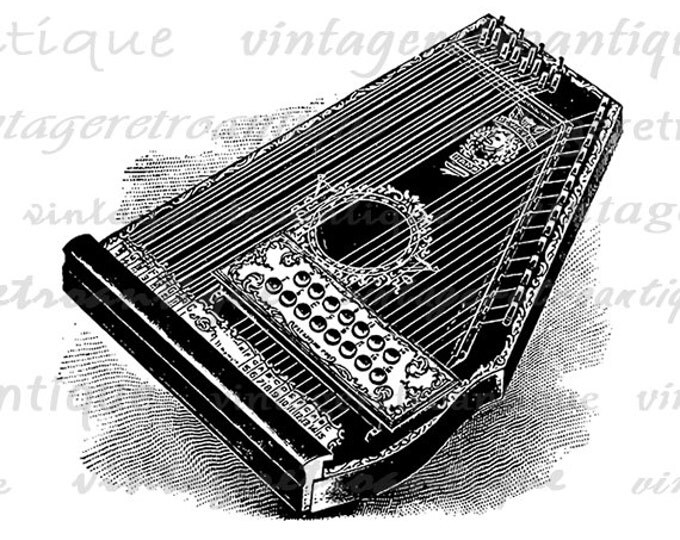 Digital Graphic Autoharp Illustration Image Download Music Printable Vintage Clip Art Jpg Png Eps HQ 300dpi No.1367