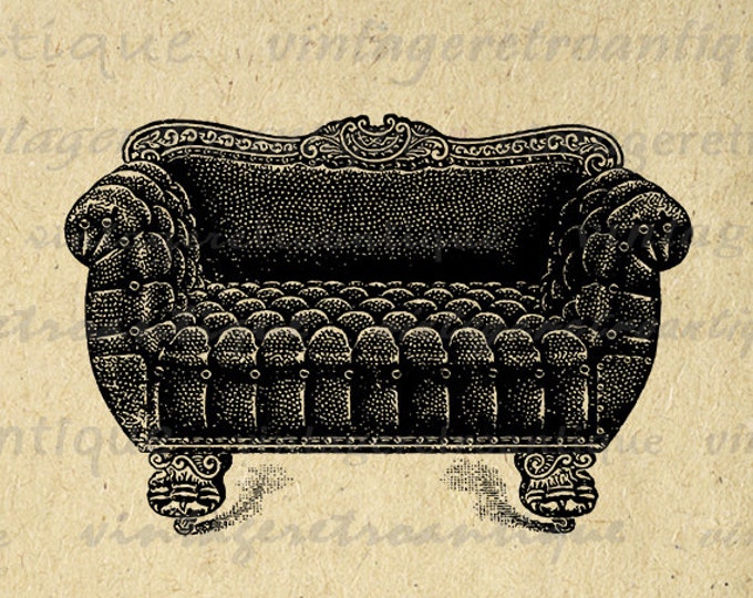 Printable Digital Antique Couch Download Vintage Furniture Image Graphic Clip Art Jpg Png Eps HQ 300dpi No.1177