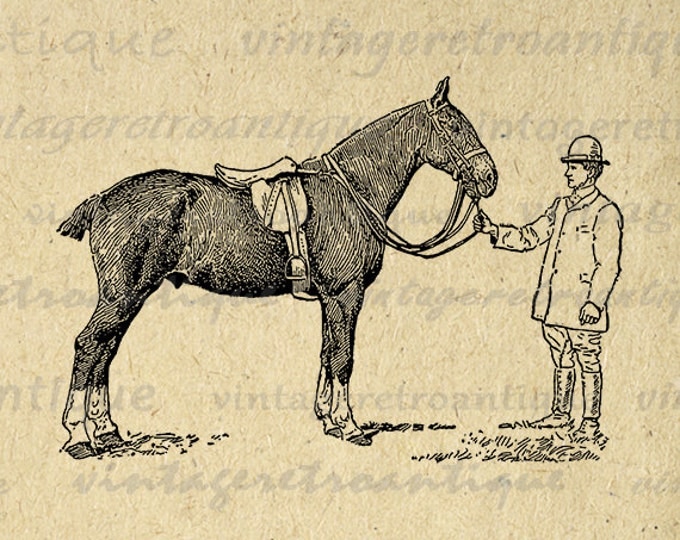 Horse with Handler Graphic Image Digital Download Printable Vintage Clip Art Jpg Png Eps HQ 300dpi No.3128