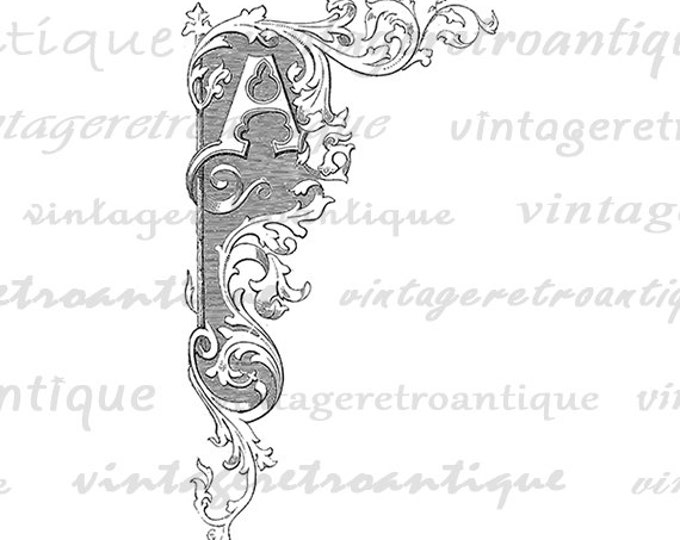 Digital Image Deluxe Floral Letter A Graphic Elegant Printable Download Vintage Clip Art for Transfers HQ 300dpi No.613