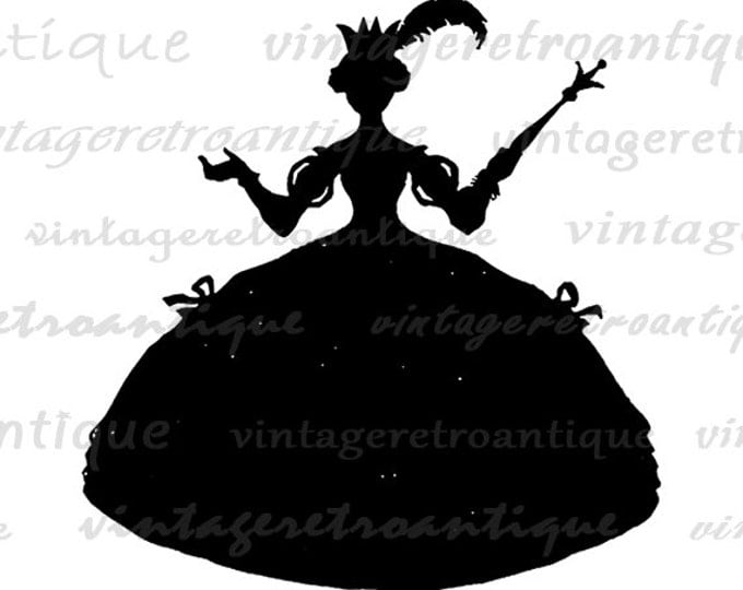 Princess Silhouette Printable Image Download Digital Graphic Vintage Clip Art for Transfers Printing etc HQ 300dpi No.3082