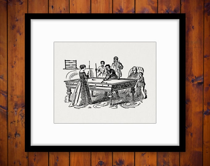 Playing Billiards Pool Table Digital Image Download Printable Graphic Vintage Clip Art Jpg Png Eps HQ No.3717