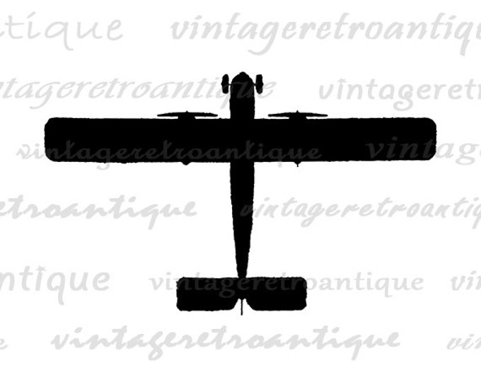 Airplane Silhouette Digital Graphic Printable Antique Airplane Image Vintage Plane Download Clip Art for Transfers etc HQ 300dpi No.4665