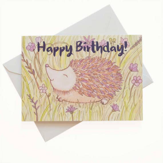 Hedgehog Happy Birthday Card: Cute Hedgehog Card by InknScents