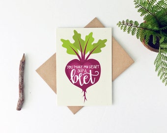 Food Pun Valentine's Day Card - Punny Valentine's Day Card - Skip A Beet Card - Lesbian Valentine Card - Gay Valentine Card