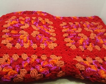 Small Afghan, Crocheted lap blanket, 1980s vintage afghan throw