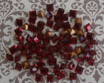 2x2 MM Square SIAM Swarovski Crystals ~ 10 Pieces Per Order ~ Foil Back ~ 1st Quality ~ Siam Ruby ~ Vintage Swarovski Jewelry Components