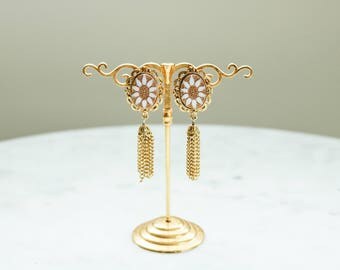 Vintage Floral Tassel Clip On Earrings