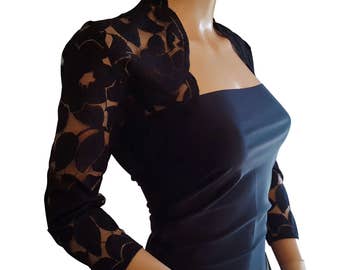 Womens Black lace Bolero, Jacket with 3/4 or short sleeves UK sizes 8 to 18