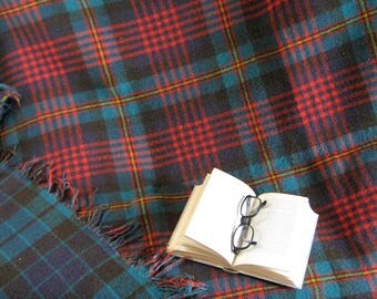 Vintage Wool Plaid Blanket with Fringe - Double Sided Tartan Blanket - Red and Green Home Decor - Rustic Cabin Decor - Warm Dorm Room Decor