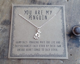 you are my penguin necklace . silver layering necklace . gift for girlfriend gift for wife . Anniversary day gift