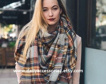 50% OFF | Blanket Scarf, Plaid blanket scarf, Tartan plaid blanket scarf, Zara blanket scarf, Tartan scarf, Oversized scarf, Gift For Her