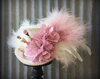 Mini Top hat Pink, Blush hat, Alice in Wonderland, Mad Hatter Hat, Wedding Mini top hat, Tea Party Hat, Royal Ascot, Kentucky Derby