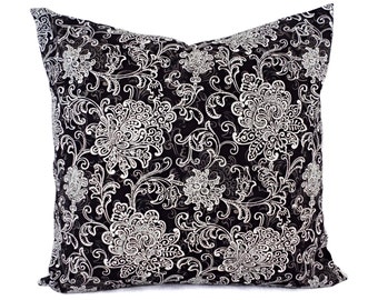 Two Decorative Pillow Covers Brown Cream Pillows Throw - Two Floral Pillow Covers - Black and Grey Pillows - Modern Pillow - Black  Pillow - Custom Pillow - 16 Inch Pillow - 18 x 18 Pillow 20 x 20