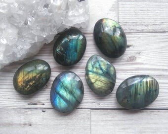 Rainbow Labradorite Polished Pebble Palm Stone Worry Stone Gemstone Blue Green