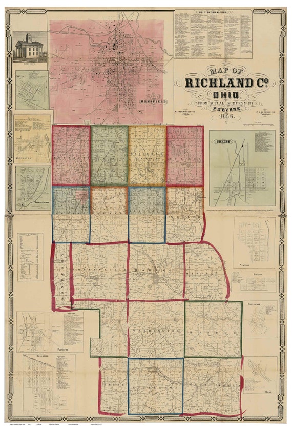 Richland County Ohio 1856 Old Wall Map Reprint with
