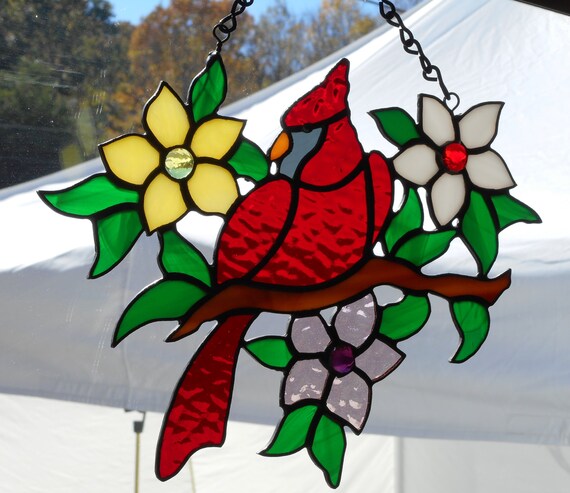 Stained Glass Cardinal Suncatcher Handcrafted In Tennessee