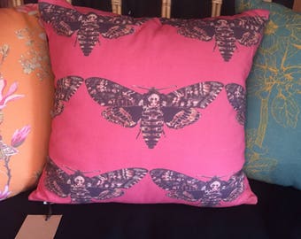 Organic cotton,Moth fabric cushion in dusky pink.