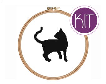 Cat Cross Stitch KIT, Cat Silhouette Counted Cross Stitch KIT by Peppermint Purple