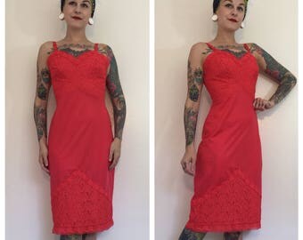 FLASH SALE Vintage 1960's Red/Pink Nylon Slip