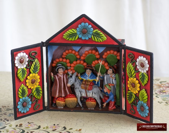 Peruvian retablo Diorama folk art sculpture Festival of